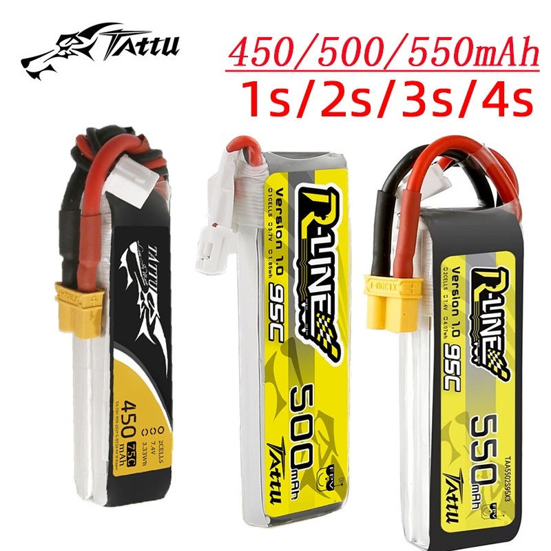 Lipo Battery 4S - แบตเตอรี่ Tattu ใหม่450/500/550mAh 75/95C 3.7/3.8/7.4/11.1/14.8V Lipo